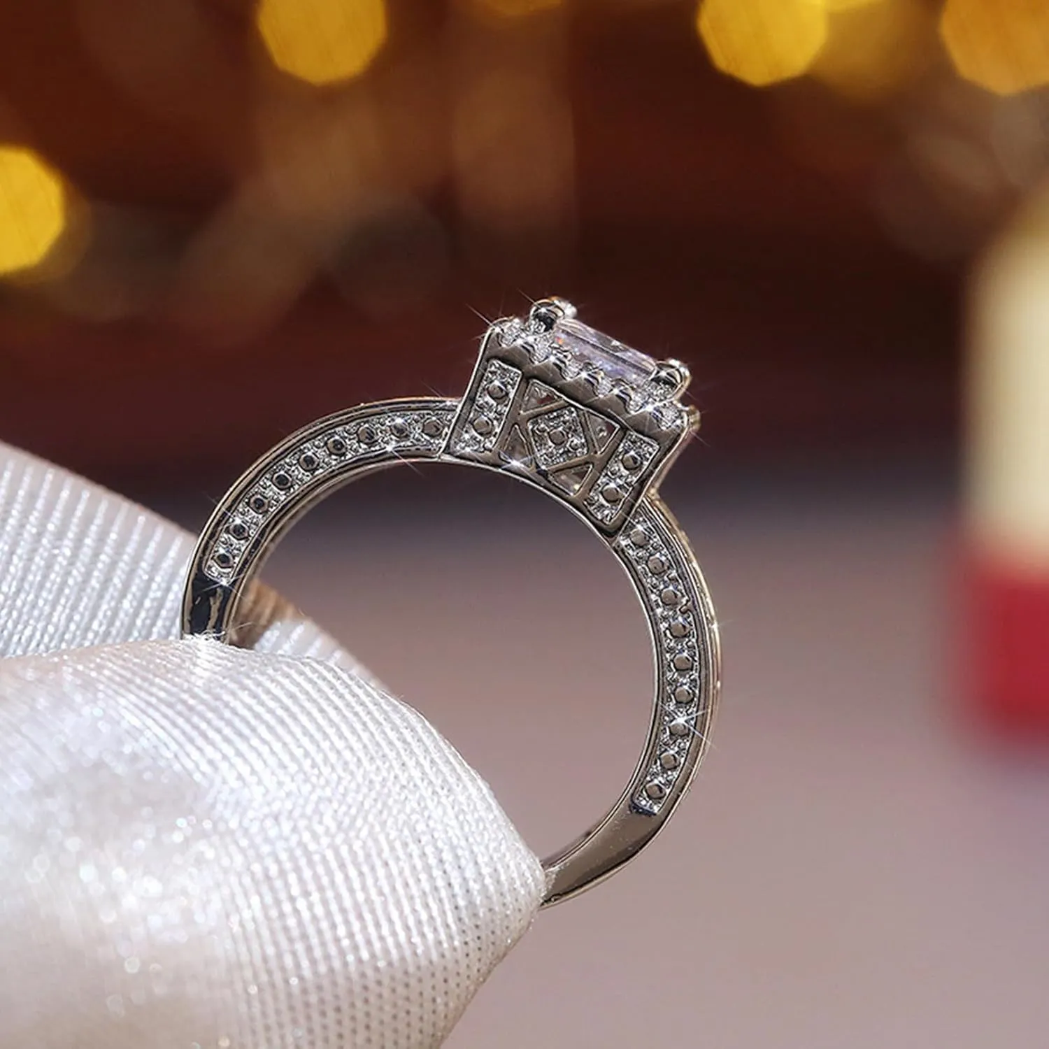925 Sterling Silver Shiny Full Diamond Gemstone Ring Cubic Zirconia Rings CZ Diamond Multi Row Ring Eternity Engagement Wedding Band Ring for Women(5-11) silverB-7