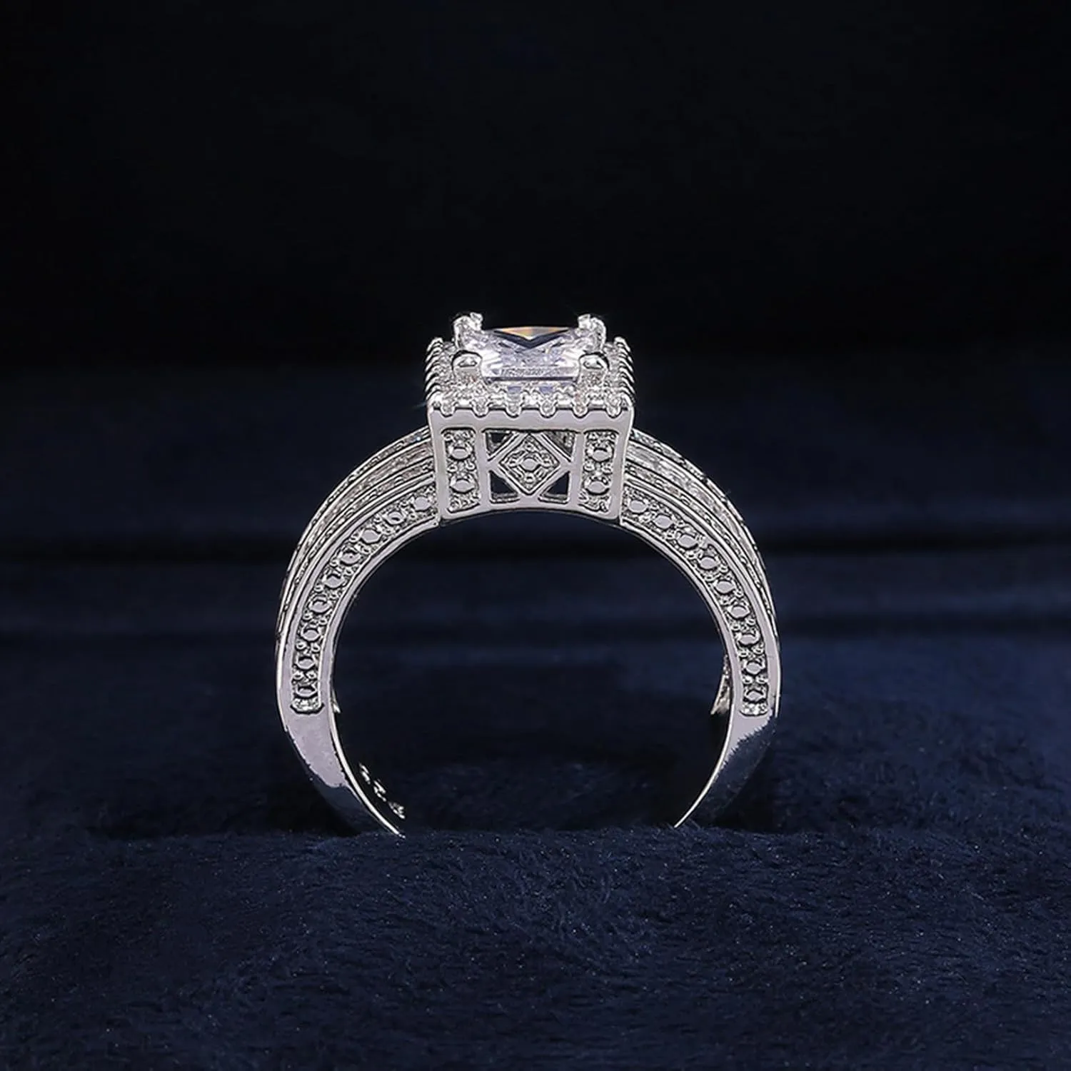925 Sterling Silver Shiny Full Diamond Gemstone Ring Cubic Zirconia Rings CZ Diamond Multi Row Ring Eternity Engagement Wedding Band Ring for Women(5-11) silverB-7