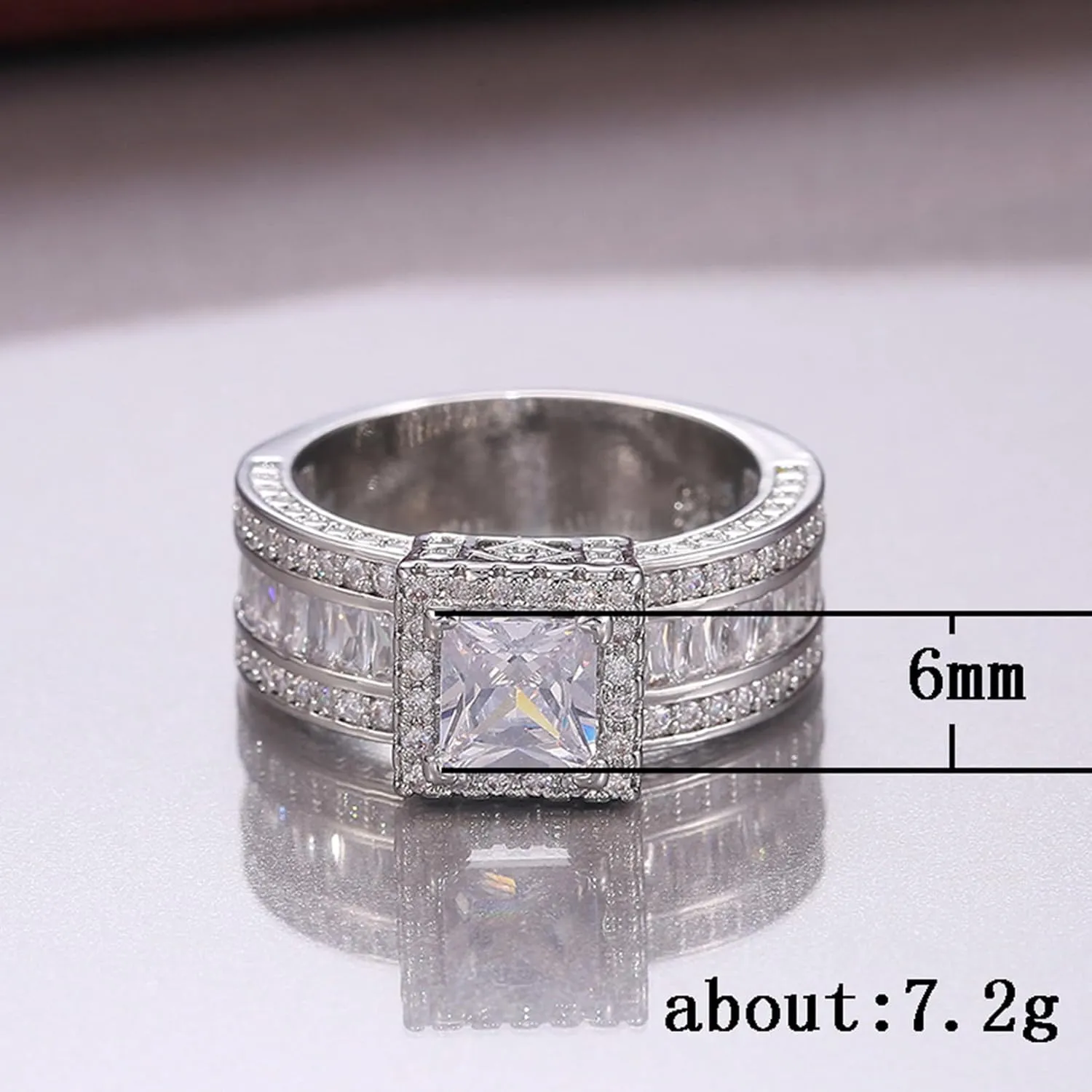 925 Sterling Silver Shiny Full Diamond Gemstone Ring Cubic Zirconia Rings CZ Diamond Multi Row Ring Eternity Engagement Wedding Band Ring for Women(5-11) silverB-7