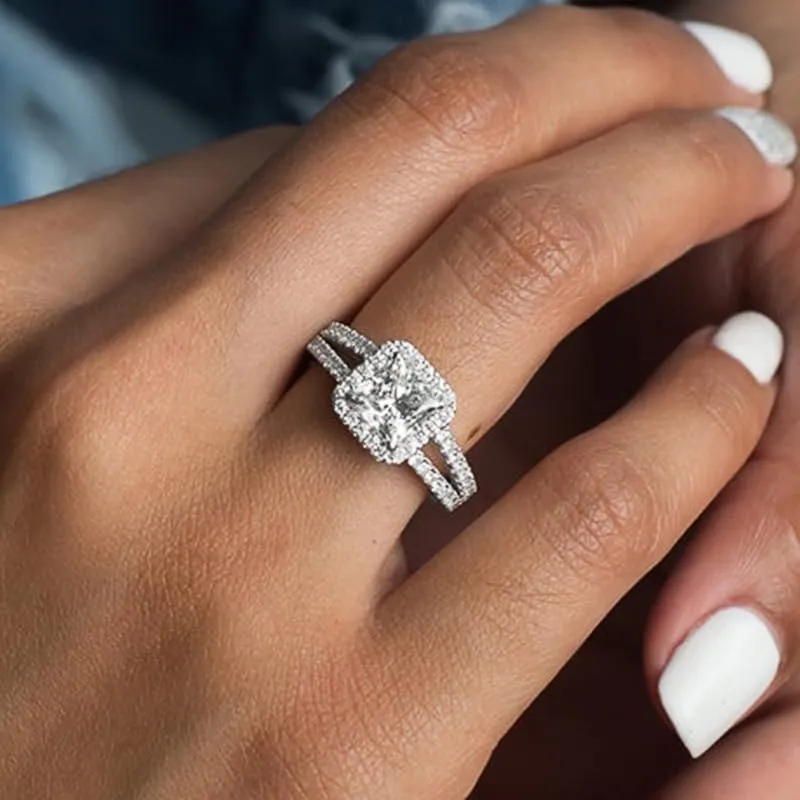 925 Sterling Silver Square Diamond Promise Ring Split Rings Cocktail Rings Criss Cross Ring Entwined Rhodium Plated AAA Cubic Zirconia CZ Eternity Wedding Band Rings Stacking Rings for Women ??8??