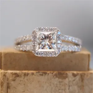 925 Sterling Silver Square Diamond Promise Ring Split Rings Cocktail Rings Criss Cross Ring Entwined Rhodium Plated AAA Cubic Zirconia CZ Eternity Wedding Band Rings Stacking Rings for Women ??8??