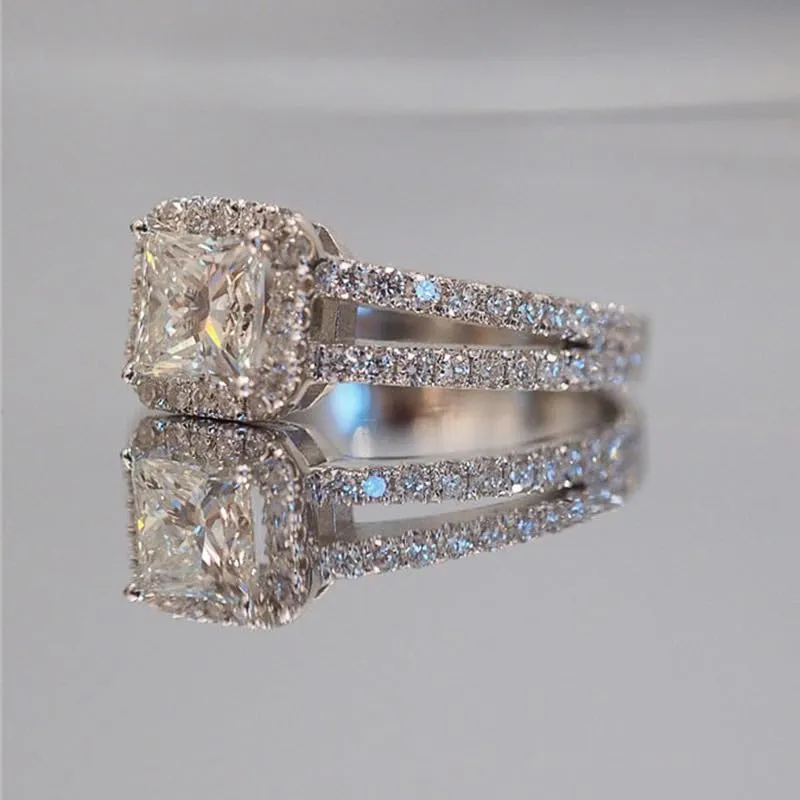 925 Sterling Silver Square Diamond Promise Ring Split Rings Cocktail Rings Criss Cross Ring Entwined Rhodium Plated AAA Cubic Zirconia CZ Eternity Wedding Band Rings Stacking Rings for Women ??8??