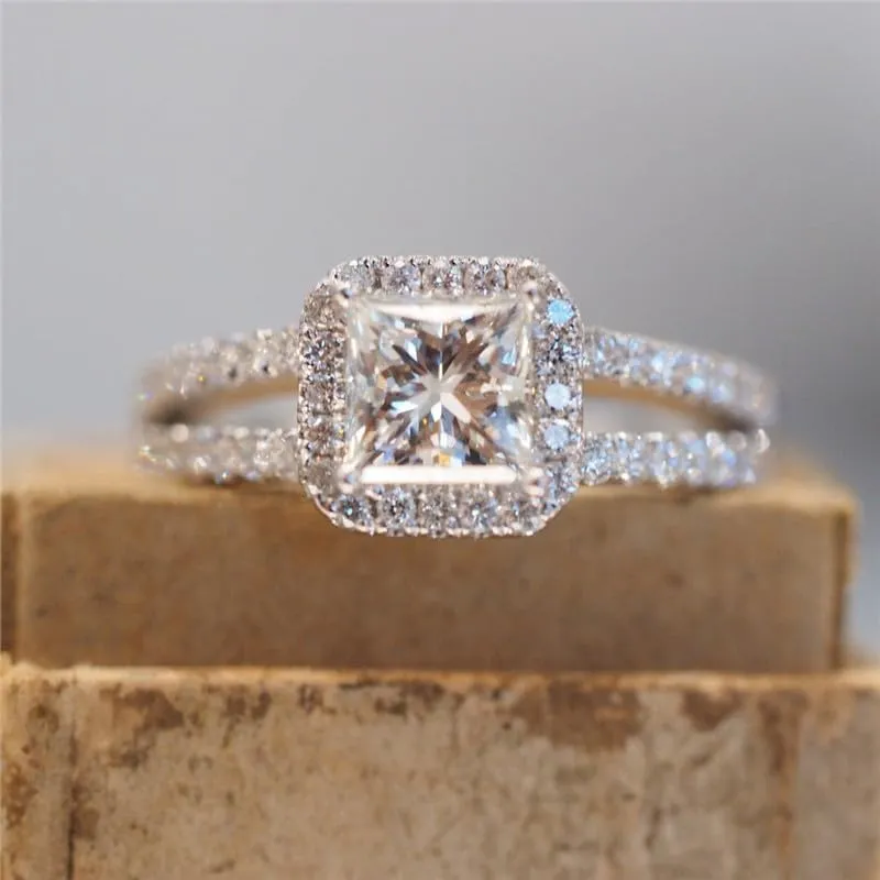 925 Sterling Silver Square Diamond Promise Ring Split Rings Cocktail Rings Criss Cross Ring Entwined Rhodium Plated AAA Cubic Zirconia CZ Eternity Wedding Band Rings Stacking Rings for Women ??8??