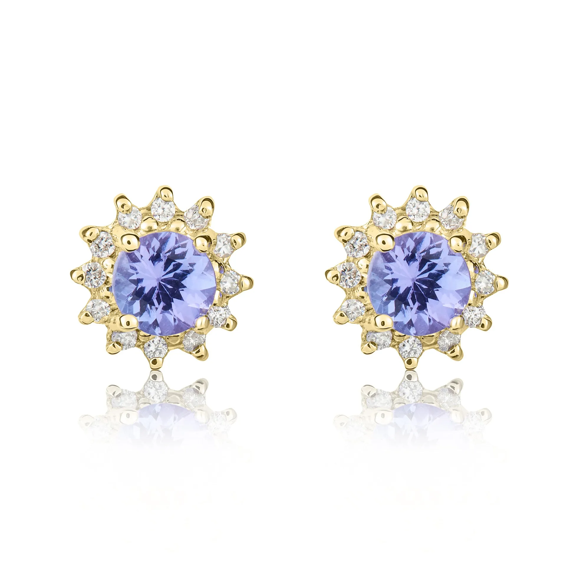 9K Yellow Gold Tanzanite & Diamond Halo Stud Earrings