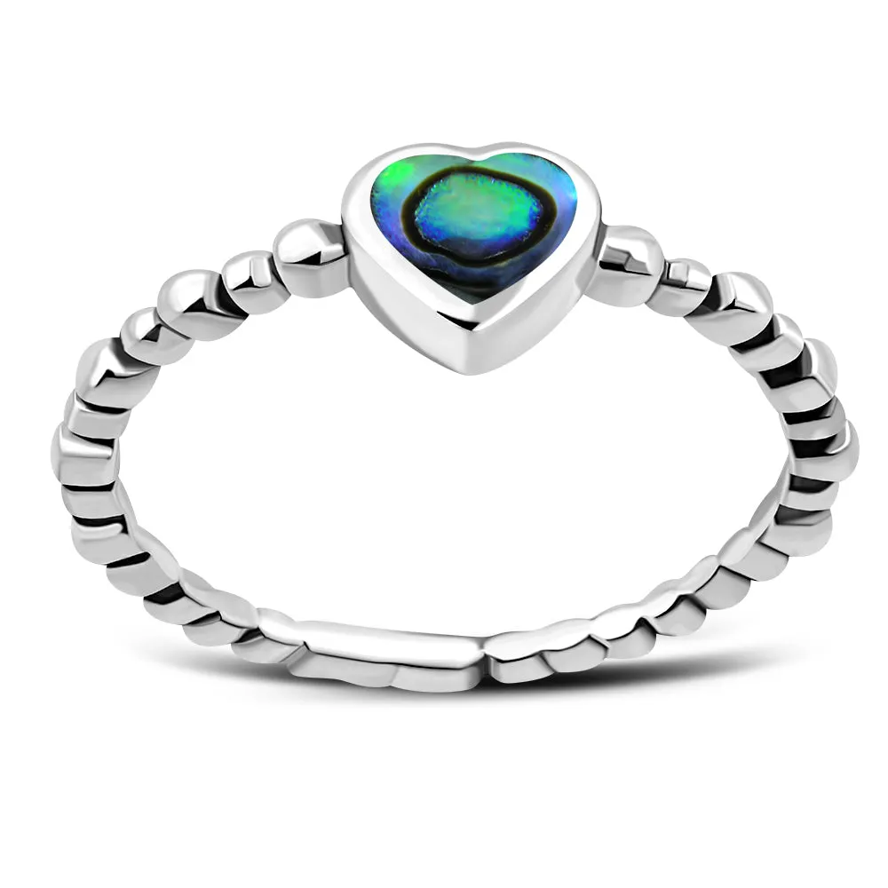 Abalone Shell Heart Sterling Silver Ring