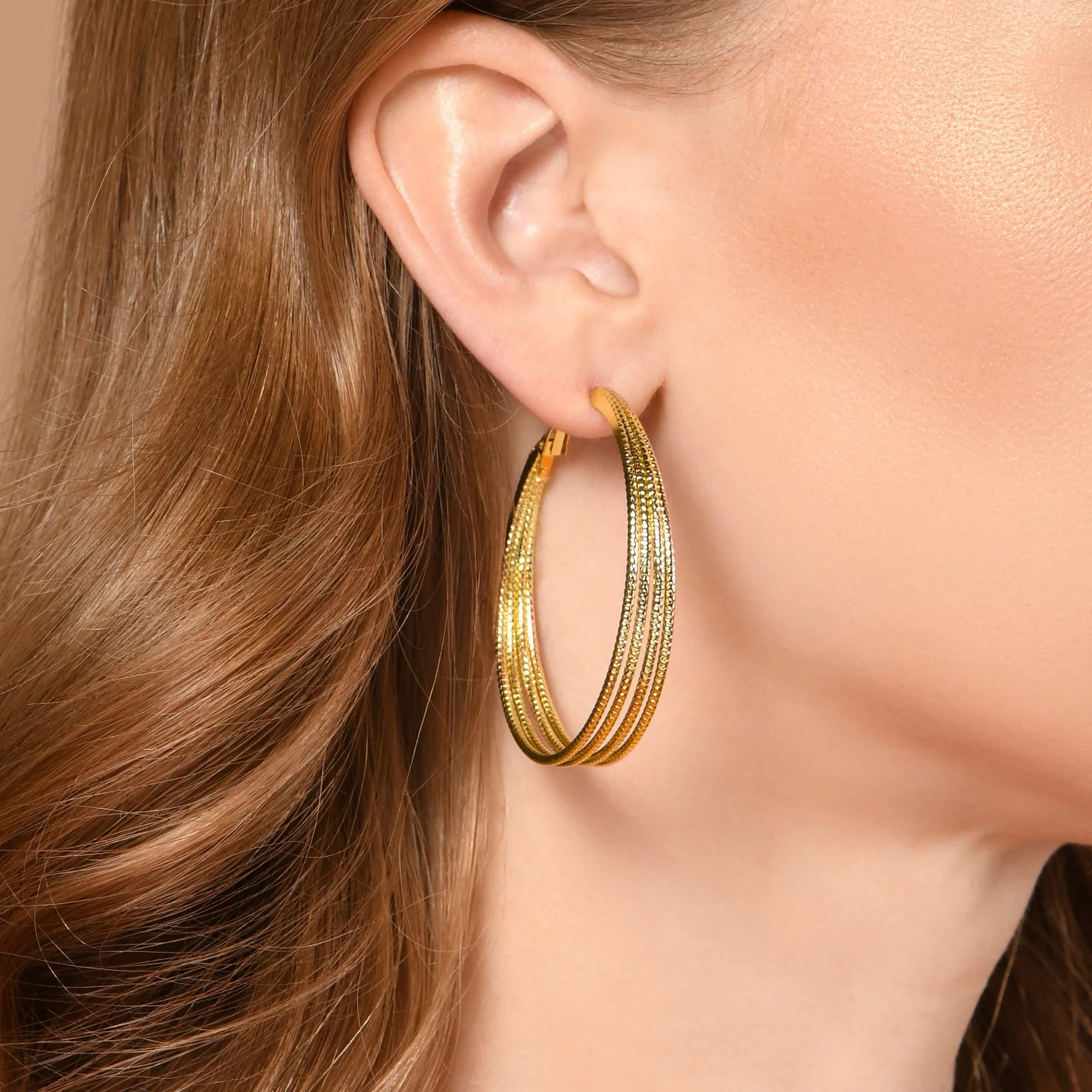 Accessorize London Women Gold Textured Layer Hoop Earrings