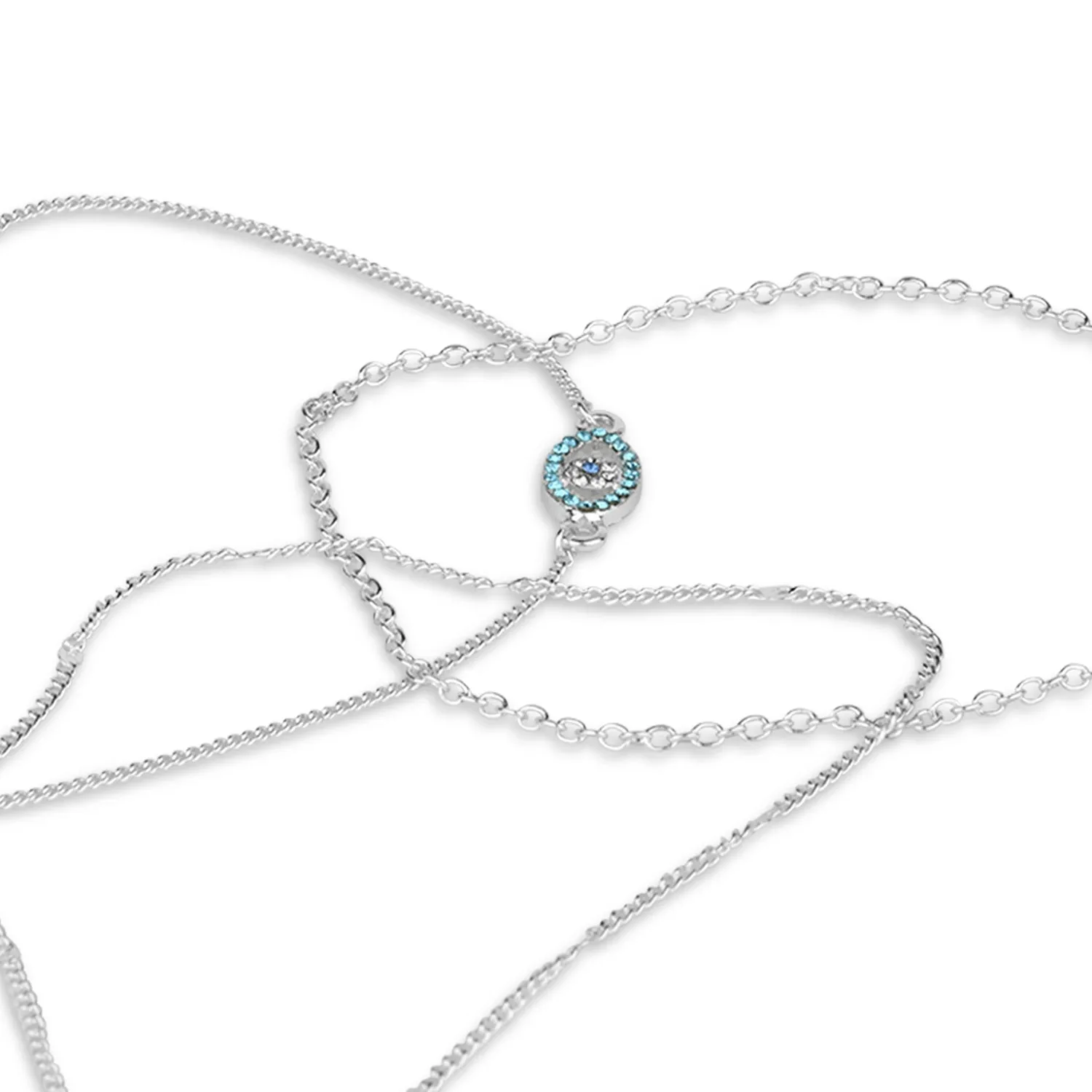 Accessorize London Women'S Silver Set Of 3 Evil Eye & Chain Anklet Pack
