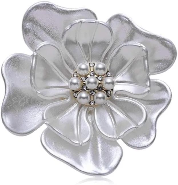 AILUOR Elegant Enamel Plum Blossom Flower Brooch Pin, Fashion Gold Plated Pearls Floral Brooch Lapel Pin for Women Bridal Wedding Corsage Jewelry Gifts