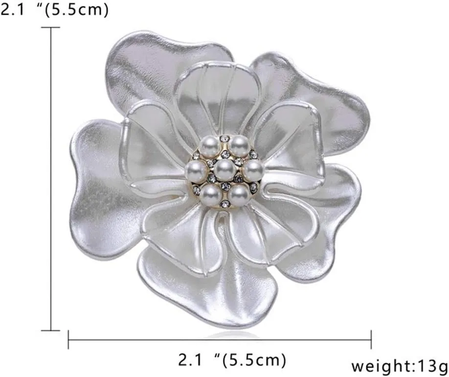 AILUOR Elegant Enamel Plum Blossom Flower Brooch Pin, Fashion Gold Plated Pearls Floral Brooch Lapel Pin for Women Bridal Wedding Corsage Jewelry Gifts