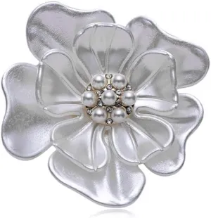 AILUOR Elegant Enamel Plum Blossom Flower Brooch Pin, Fashion Gold Plated Pearls Floral Brooch Lapel Pin for Women Bridal Wedding Corsage Jewelry Gifts