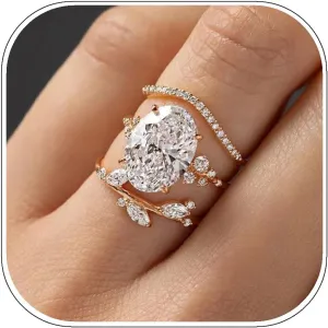 ALEXTINA 3 Pieces Oval Cut CZ Diamond Wedding Band Set Gold Stacking Rings for Women Cubic Zirconia Micro Pave Eternity Band Bridal Jewelry