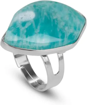 Amazonite Ring, Natural Healing Crystal Rings for Women, Freeform Shape Blue Gemstone Ring for Spiritual Jewelry, Adjustable Amazonite Stone Women Rings Birthstone Jewelry.