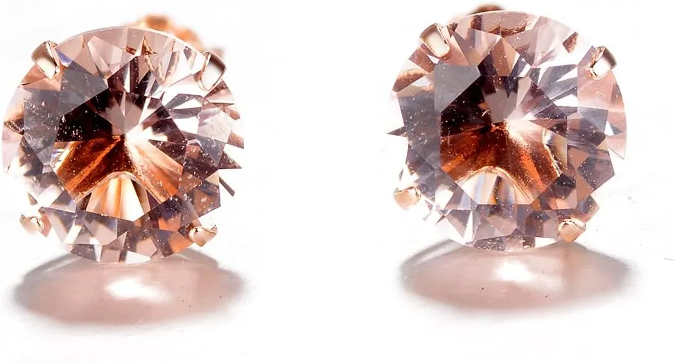 Amy & Annette 18k Rose Over Sterling Silver Genuine Morganite Stud Earrings - Great Gift Idea for Every Occasion - Size (8mm)