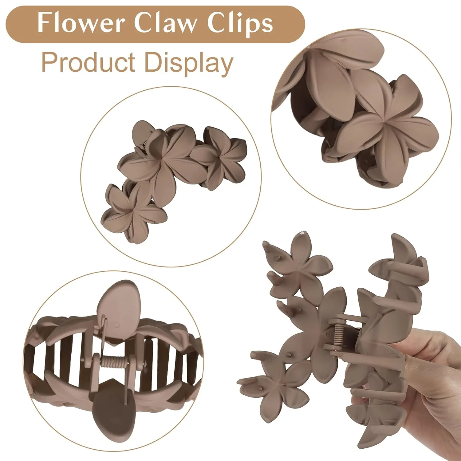 ANBALA 4PCS Hawaiian Plumeria Flower Hair Clips - Large Non-Slip Matte Claw Clips for Women, Strong Hold Beach Hair Accessories