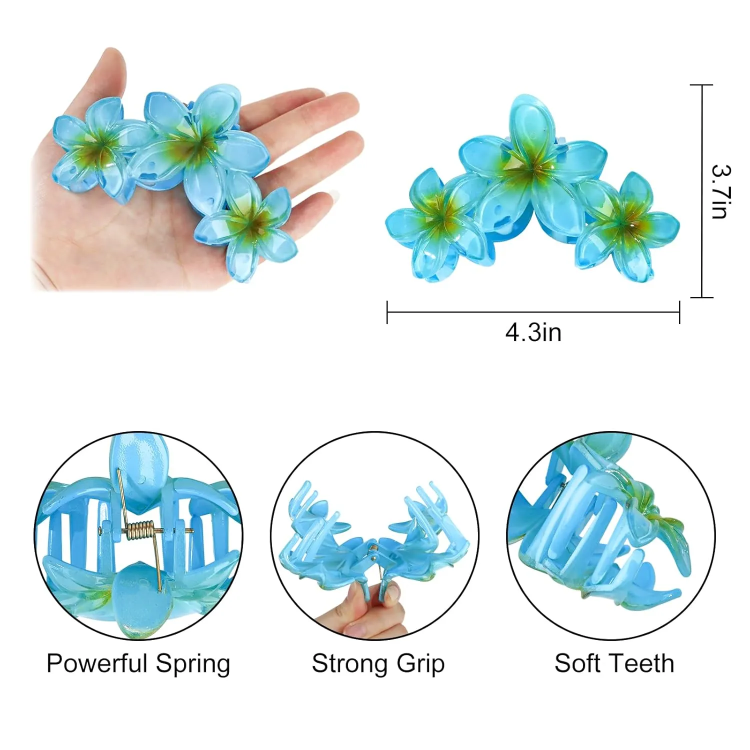 ANBALA 8Pcs Flower Hair Clips Hawaiian Plumeria Hair Clips for Women Non-Slip Claw Clips For Thick Hair, Beach Hair Accessories (Colorful)