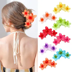 ANBALA 8Pcs Flower Hair Clips Hawaiian Plumeria Hair Clips for Women Non-Slip Claw Clips For Thick Hair, Beach Hair Accessories (Colorful)