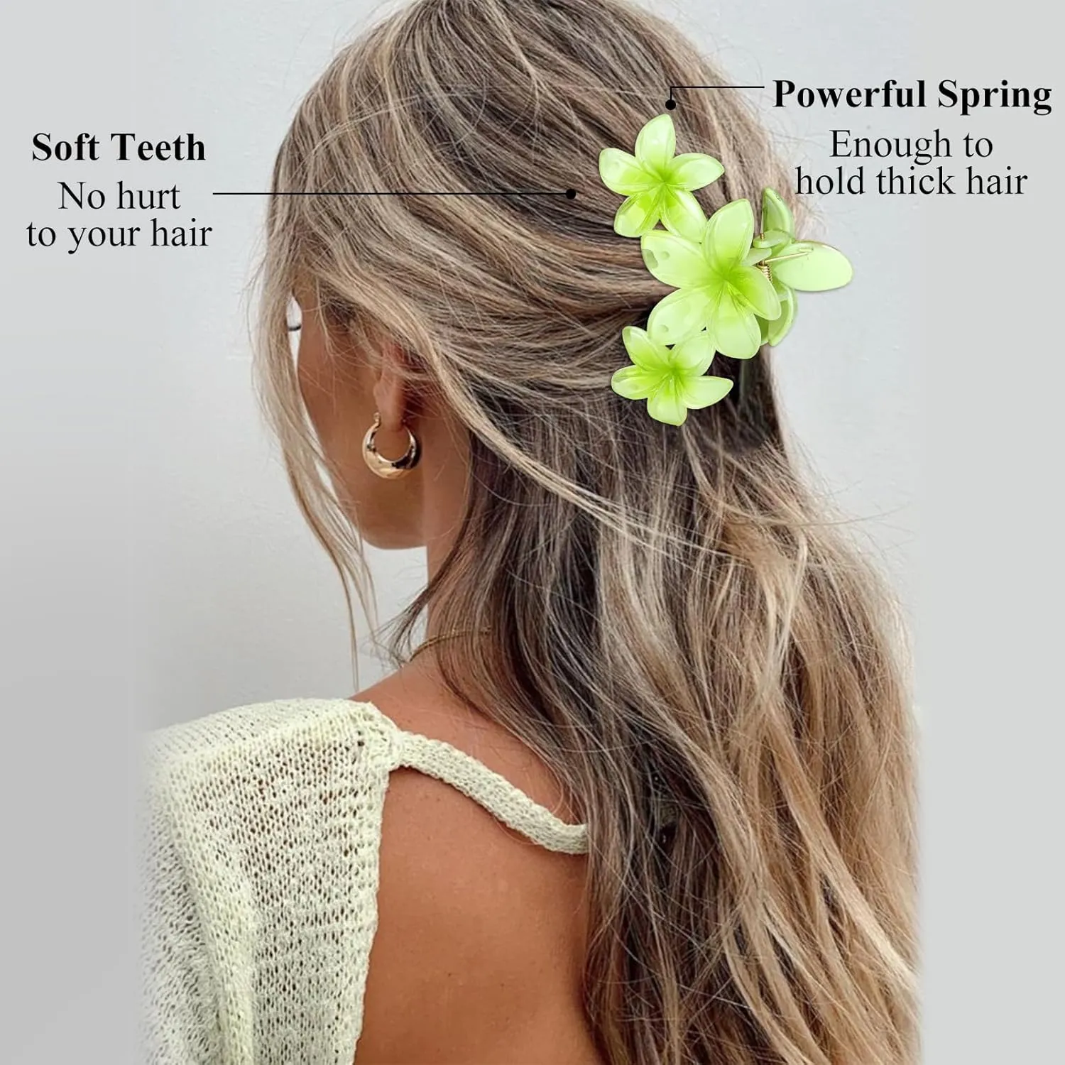 ANBALA 8Pcs Flower Hair Clips Hawaiian Plumeria Hair Clips for Women Non-Slip Claw Clips For Thick Hair, Beach Hair Accessories (Colorful)