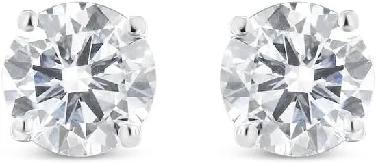 ANGEL SALES 1.30Ctw Round Cut CZ White Diamond Push Back Stud Earrings with 925 Sterling Silver 14k White Gold Finish