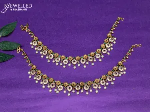 Antique anklet floral design with kemp & cz stones and pearl hangings
