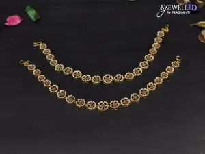 Antique anklet floral design with kemp and cz stones
