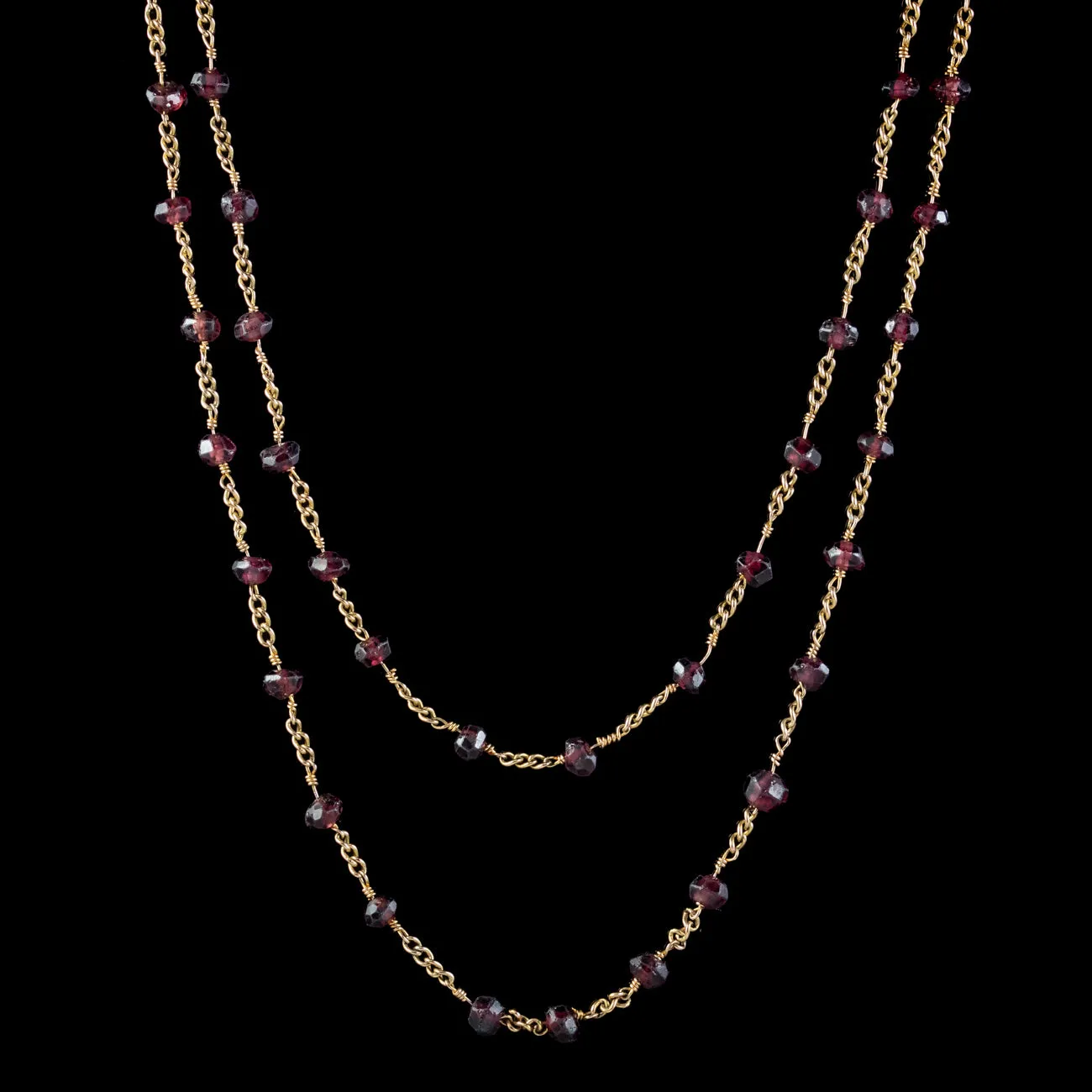 Antique Victorian Long Garnet Guard Chain 9ct Gold
