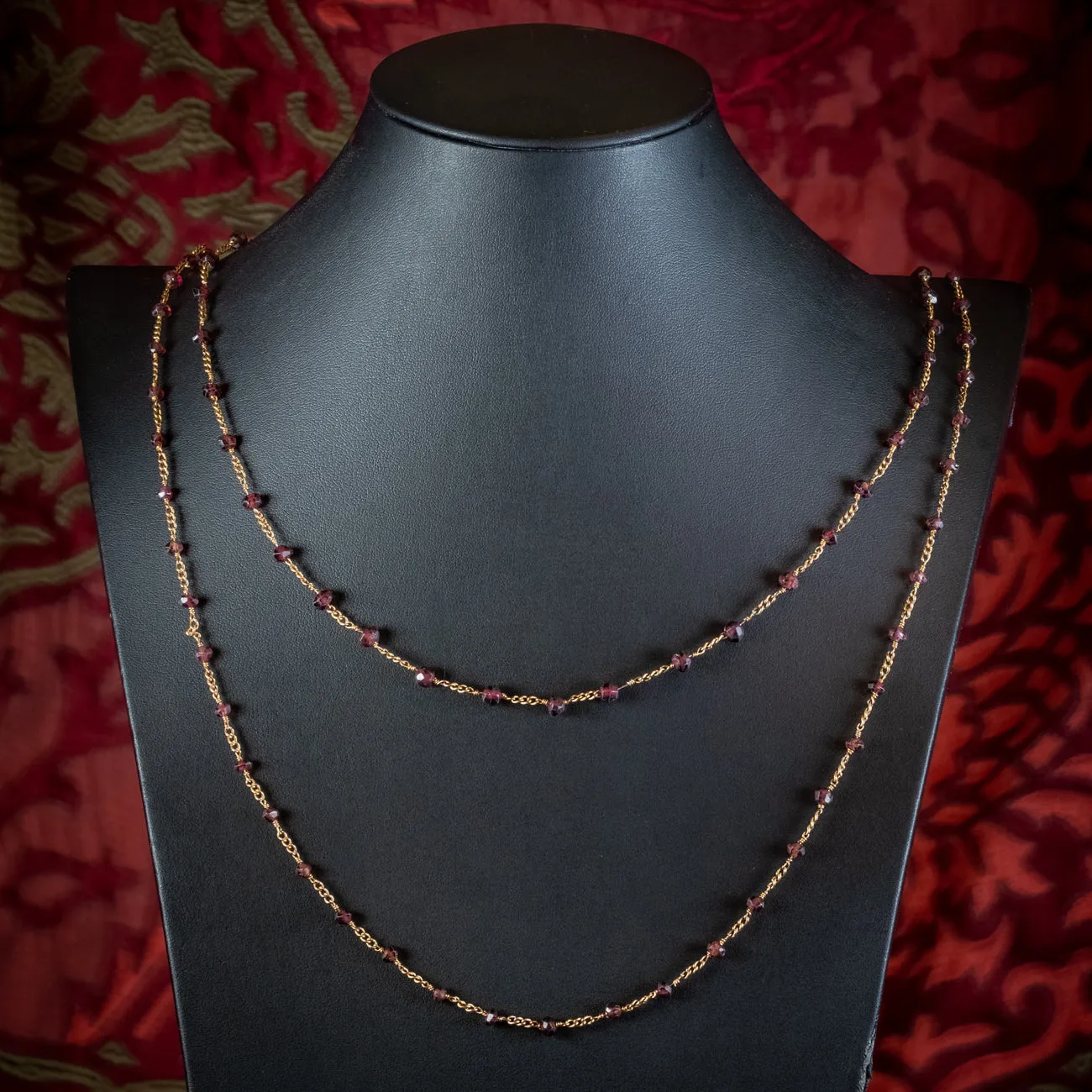 Antique Victorian Long Garnet Guard Chain 9ct Gold