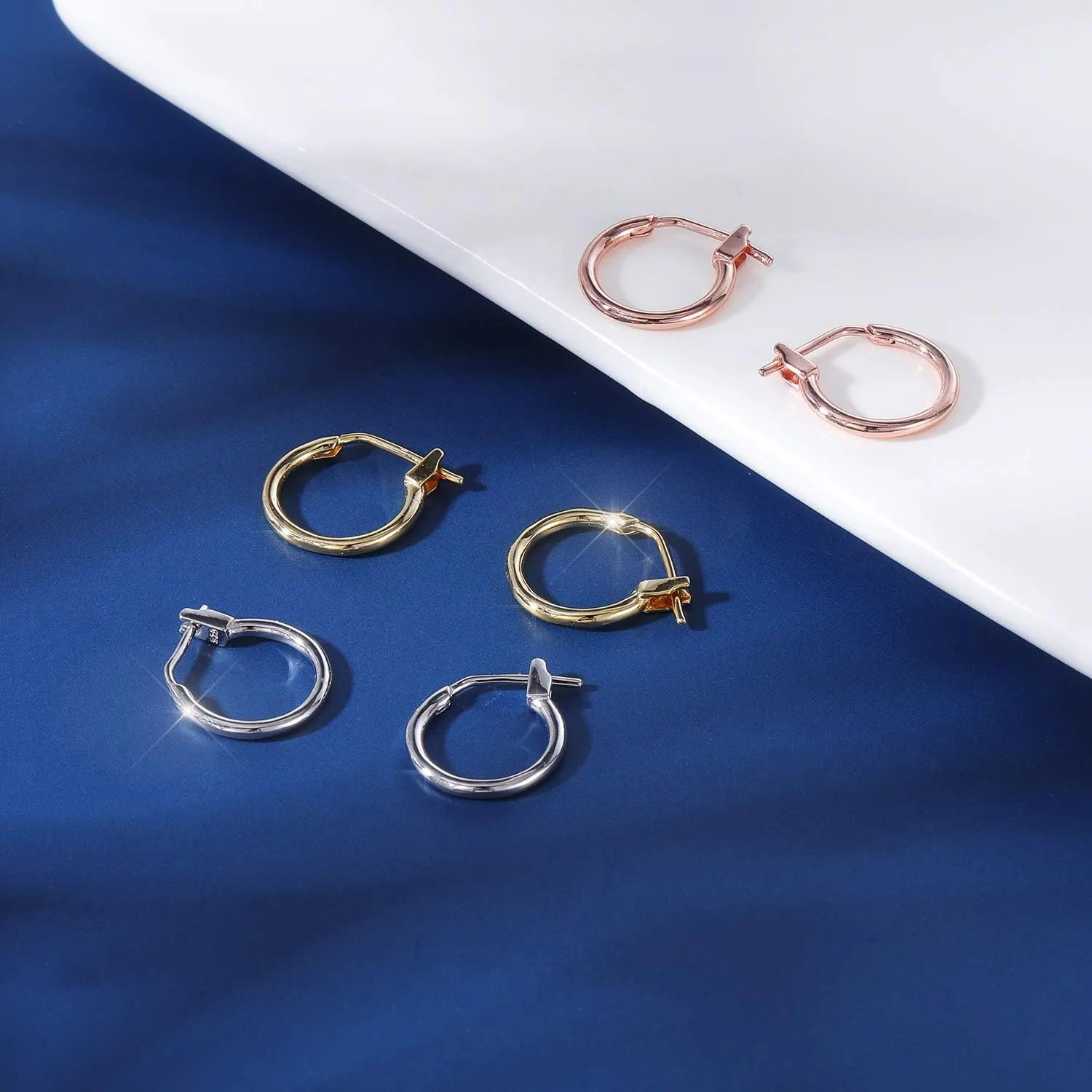 AoedeJ 925 Sterling Silver Hoop Earrings, High Polished Round Tiny Click-Top Hoop Earrings, Small Clasp Hoop Piercing Earrings