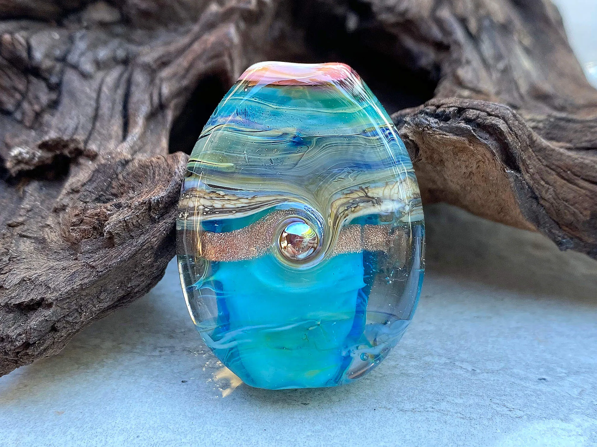 Aqua Blue Organic Lampwork Focal Bead SRA