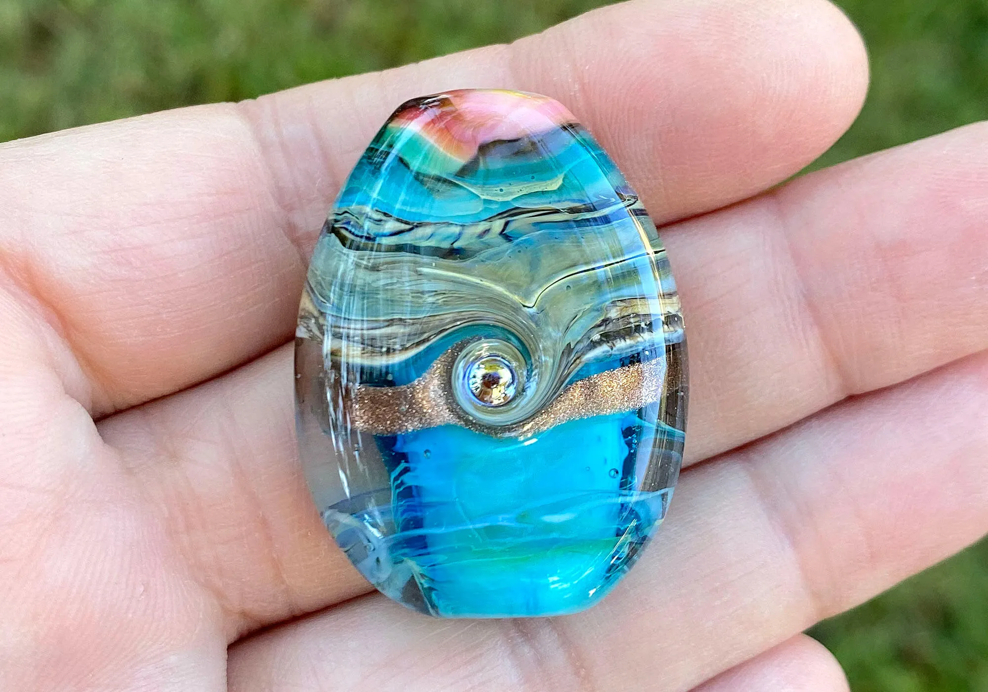 Aqua Blue Organic Lampwork Focal Bead SRA