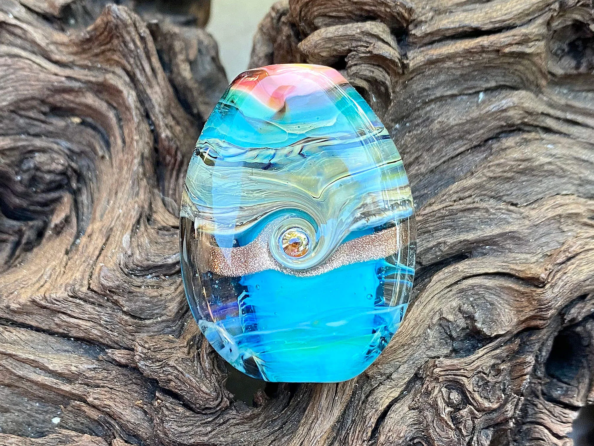 Aqua Blue Organic Lampwork Focal Bead SRA