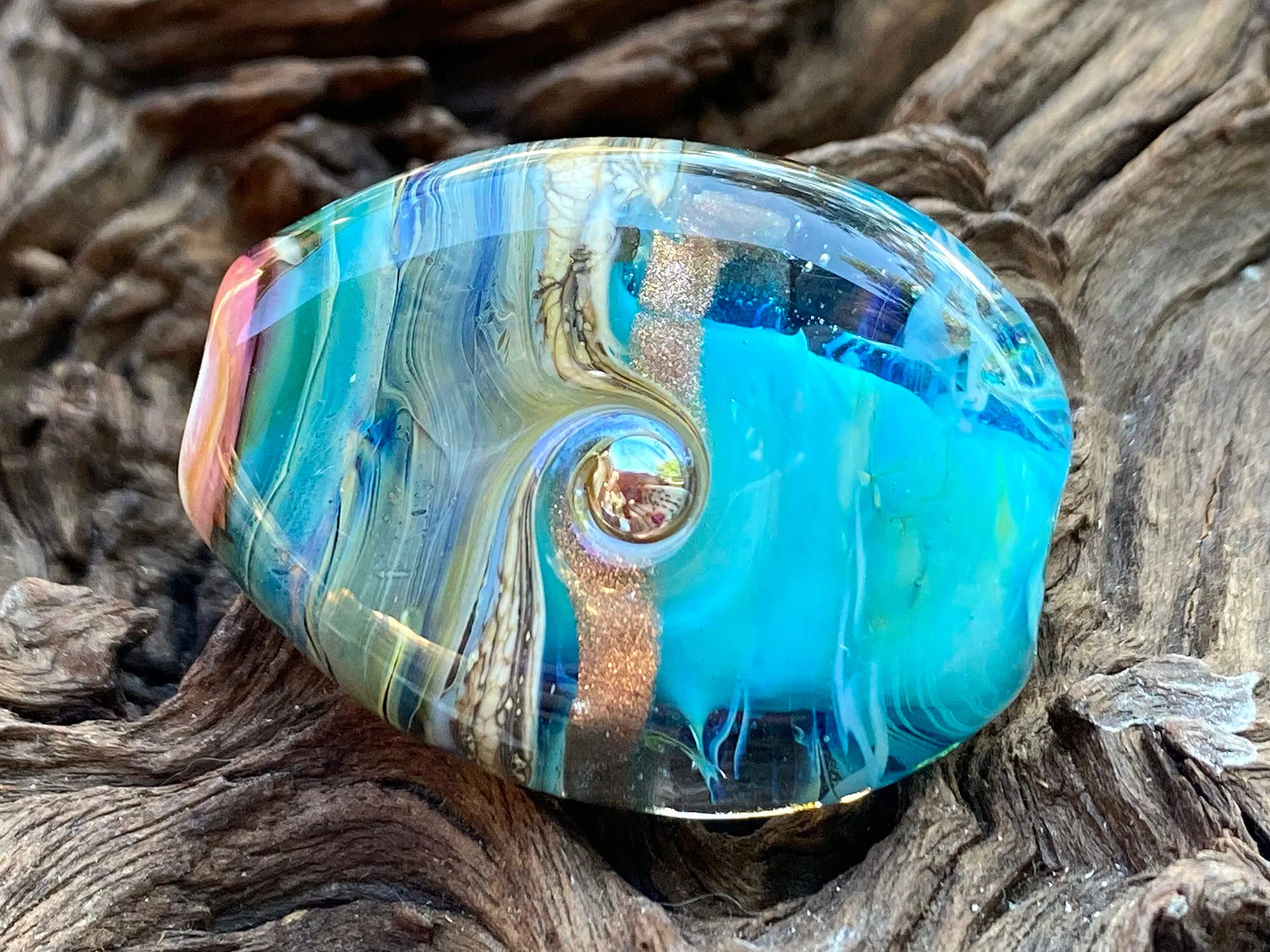 Aqua Blue Organic Lampwork Focal Bead SRA