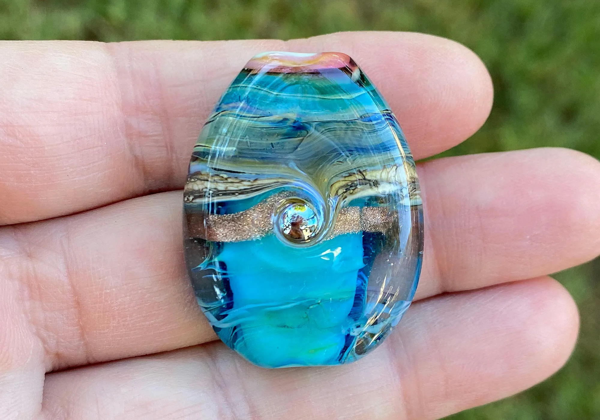 Aqua Blue Organic Lampwork Focal Bead SRA