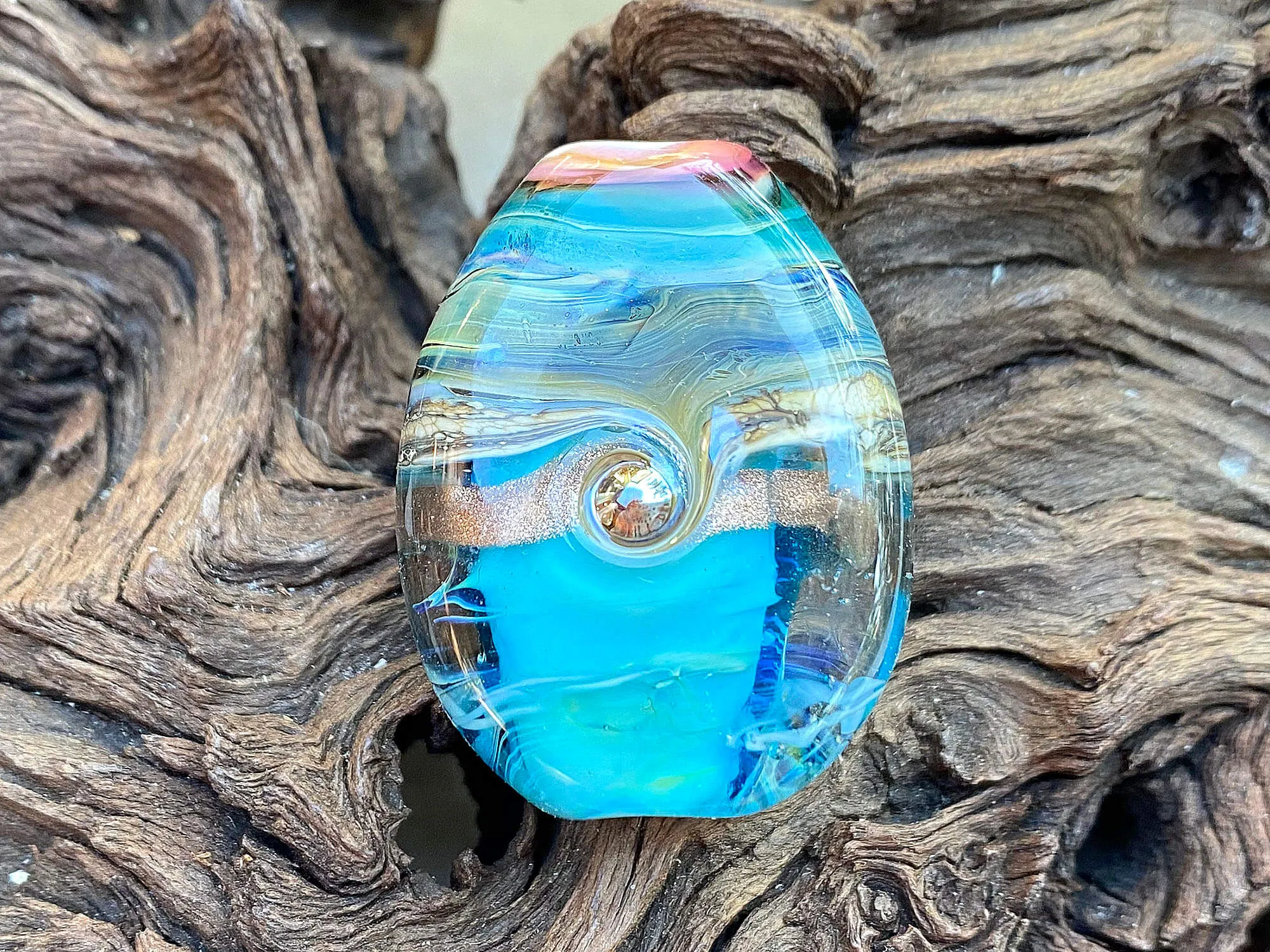 Aqua Blue Organic Lampwork Focal Bead SRA