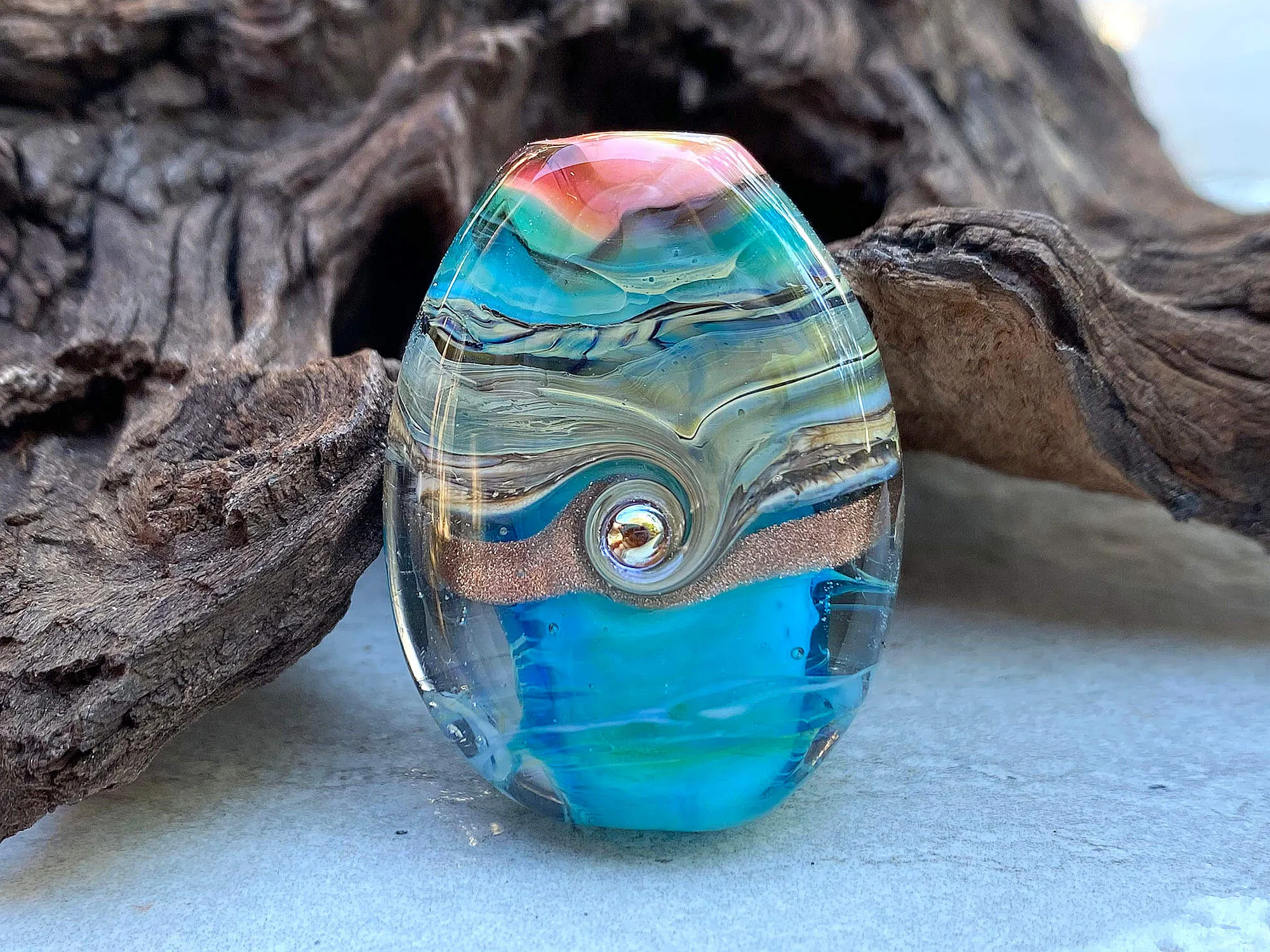 Aqua Blue Organic Lampwork Focal Bead SRA