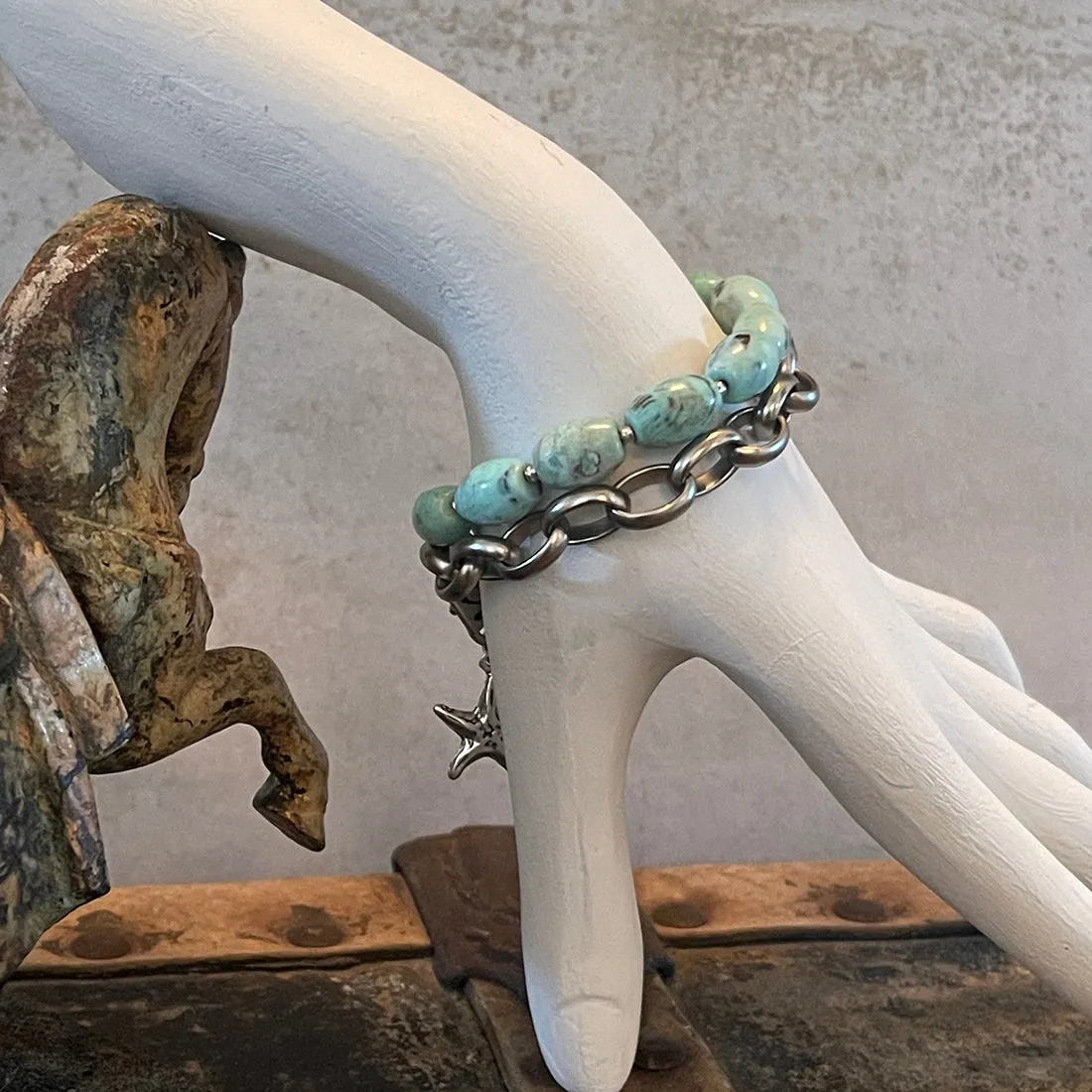 AQUA Dragon Skin Agate STARFISH Chain Bracelet