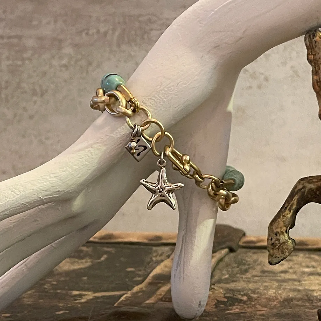 AQUA Dragon Skin Agate STARFISH Chain Bracelet