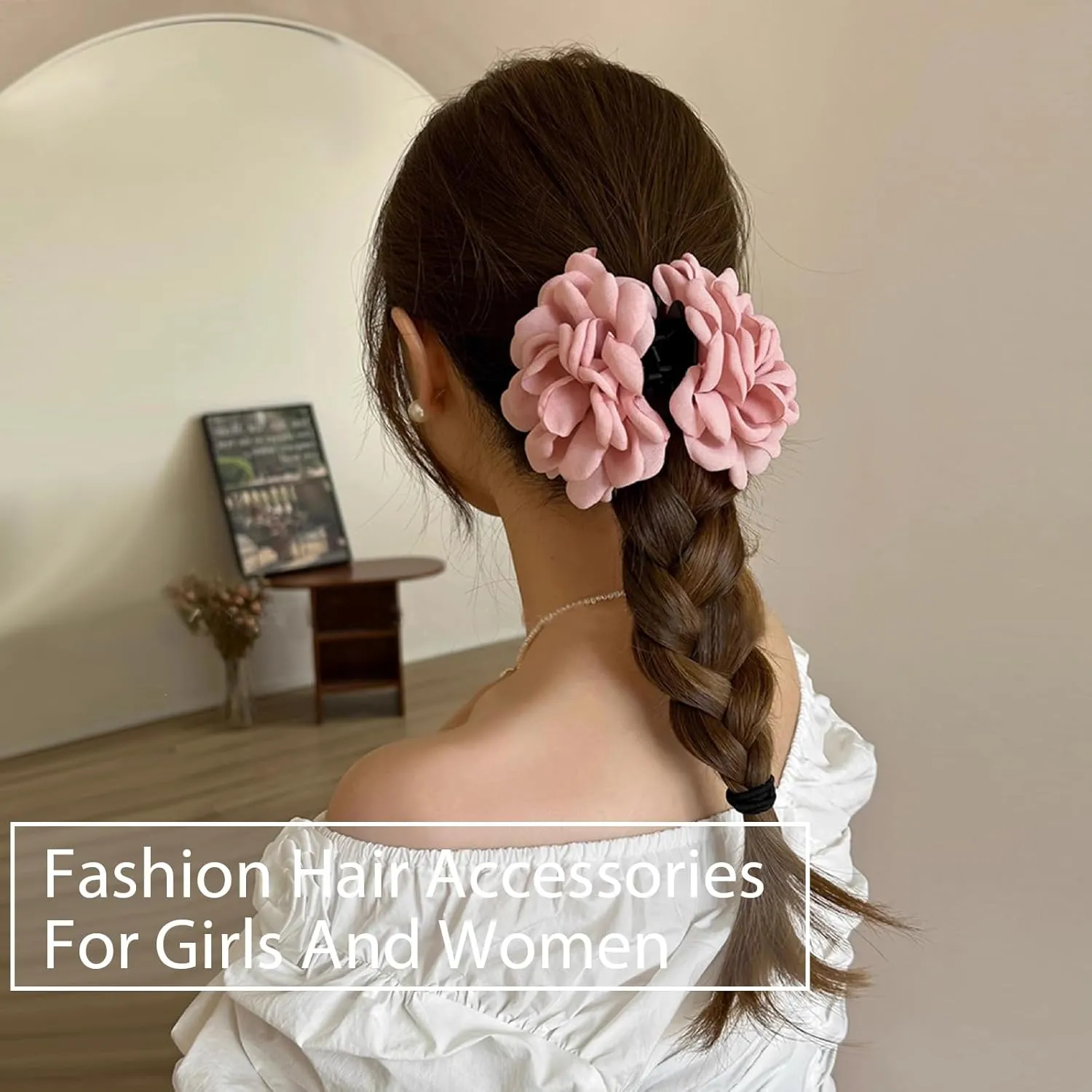 Babalet 2PCS Hair Clips for Women Large Rose Flower Hair Claw Clips for Thick Thin Long Hair Cute Hair Accessories(HotPink,PeaGreen)