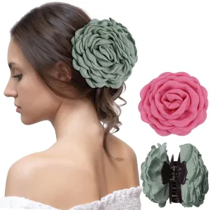 Babalet 2PCS Hair Clips for Women Large Rose Flower Hair Claw Clips for Thick Thin Long Hair Cute Hair Accessories(HotPink,PeaGreen)