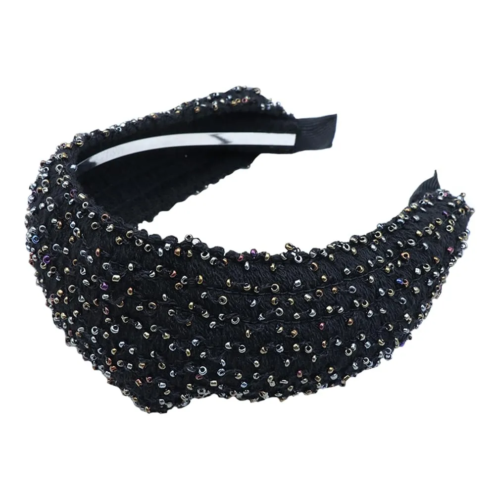 Beaded Wide Vintage Rhinestone Headpiece Crystal Embellished Hairband for Women