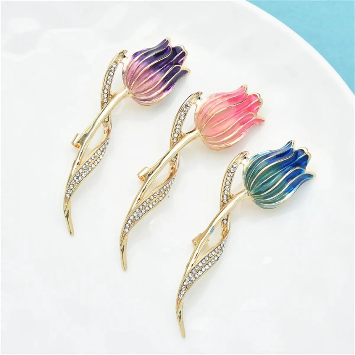 Beautiful Tulip Flower Brooches Pins For Women Girls Enamel Brooch Pins