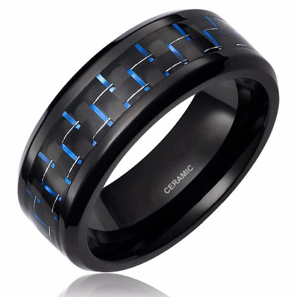 Black & Blue Men's Ceramic Wedding Band