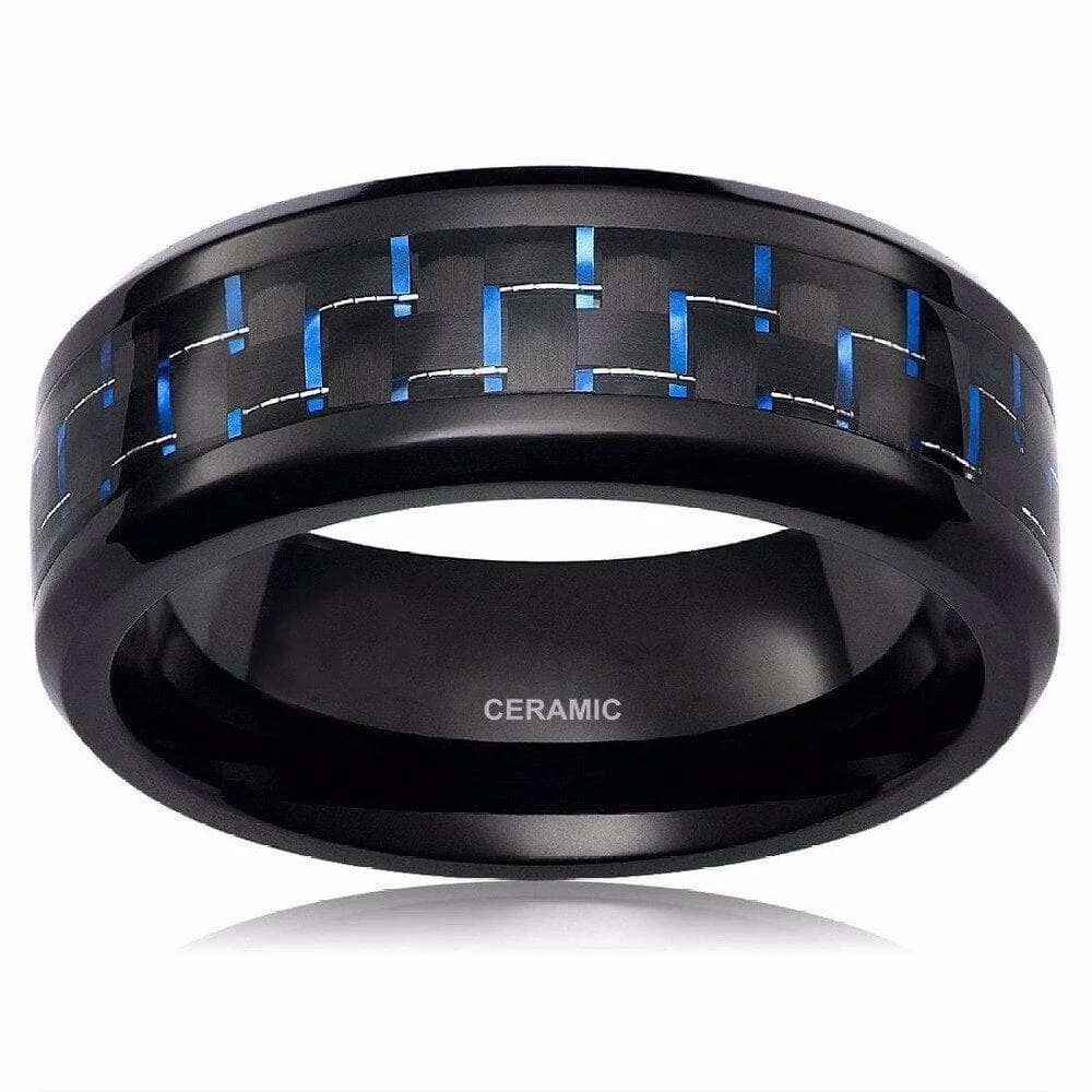 Black & Blue Men's Ceramic Wedding Band