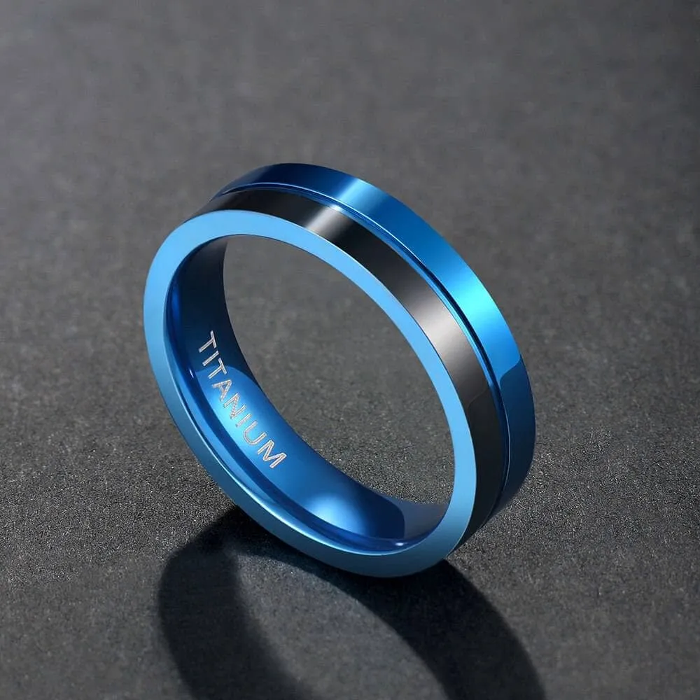 Black & Blue Titanium Men's Wedding Band