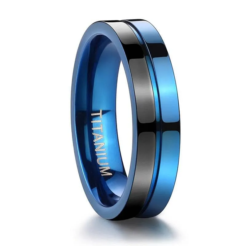 Black & Blue Titanium Men's Wedding Band