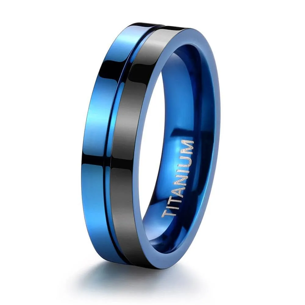 Black & Blue Titanium Men's Wedding Band