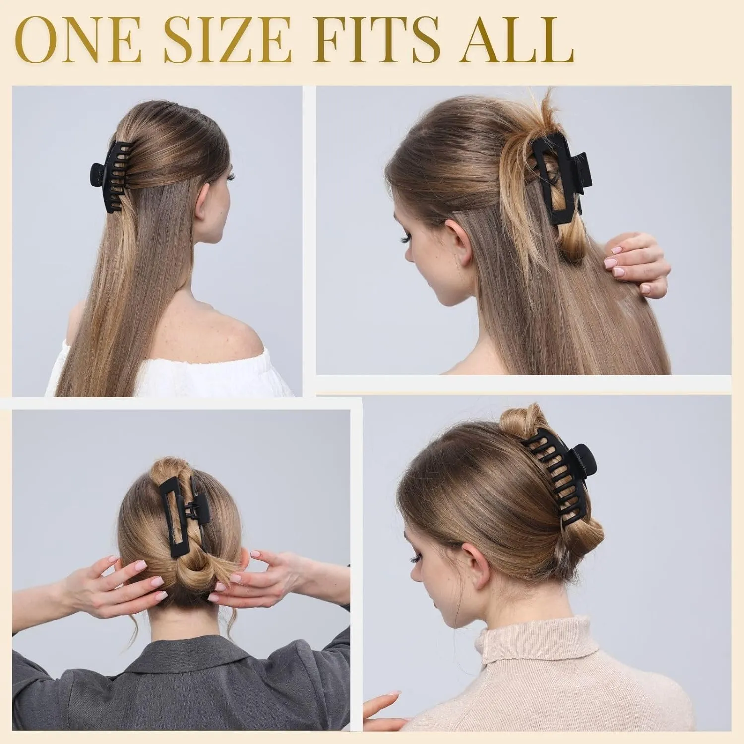Black Hair Clips for Women -8 Pack 4.3 Inch Large Hair Claw Clips for Women Thin Thick Curly Hair, Big Matte Banana Clips,Strong Hold jaw clips