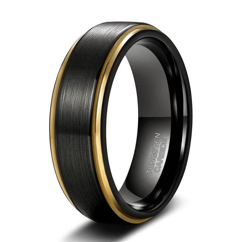 Black Tungsten with Gold Edges Men's Wedding Band