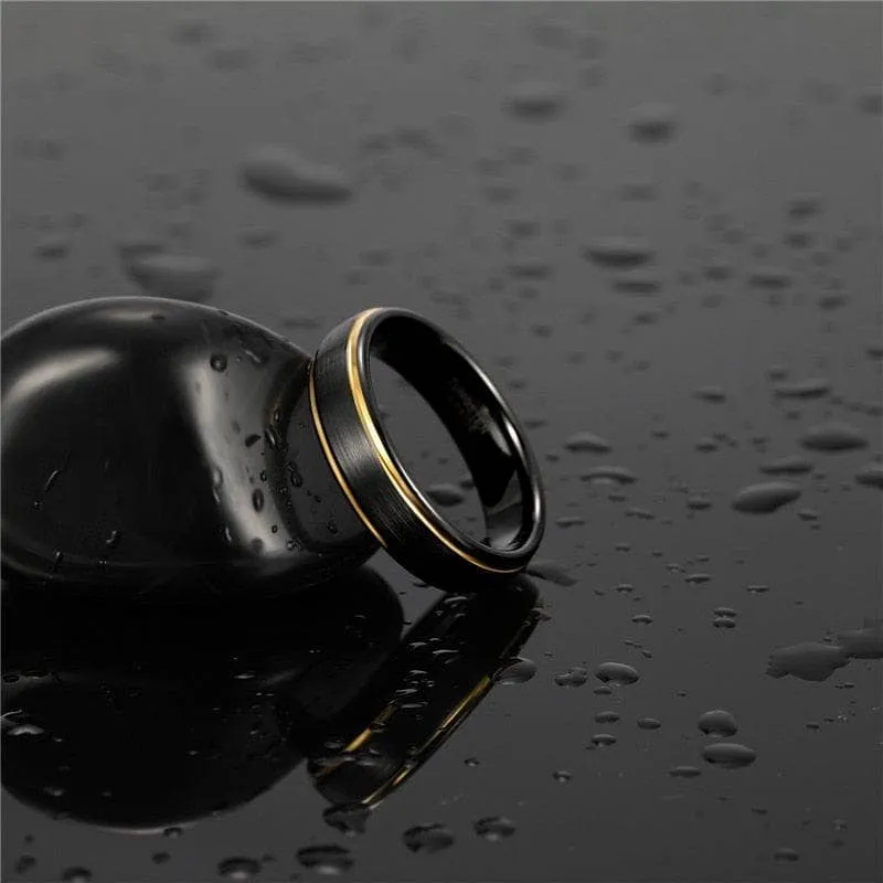 Black Tungsten with Gold Edges Men's Wedding Band