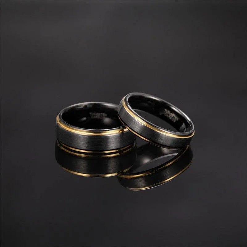 Black Tungsten with Gold Edges Men's Wedding Band