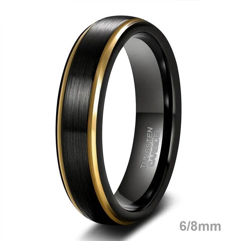 Black Tungsten with Gold Edges Men's Wedding Band